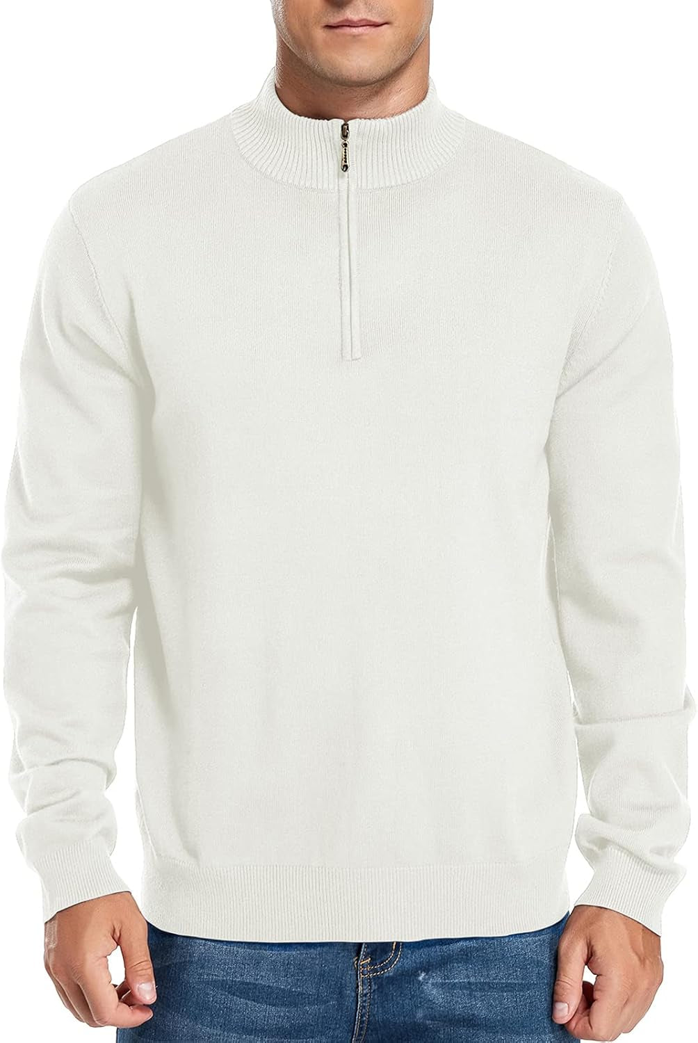 Mens Slim Fit Quarter Zip Mock Neck Polo Sweater Casual Long Sleeve Sweater and Turtleneck Pullover
