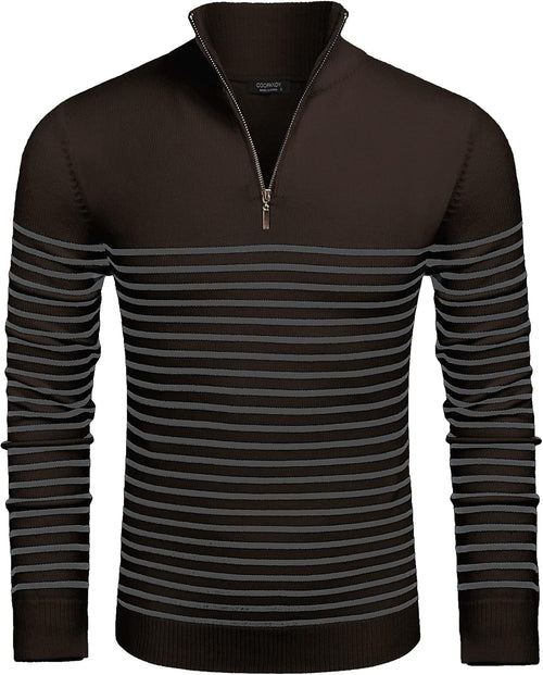 Men'S Quarter Zip up Sweaters Mock Neck Polo Sweater Slim Fit Pullover Sweater