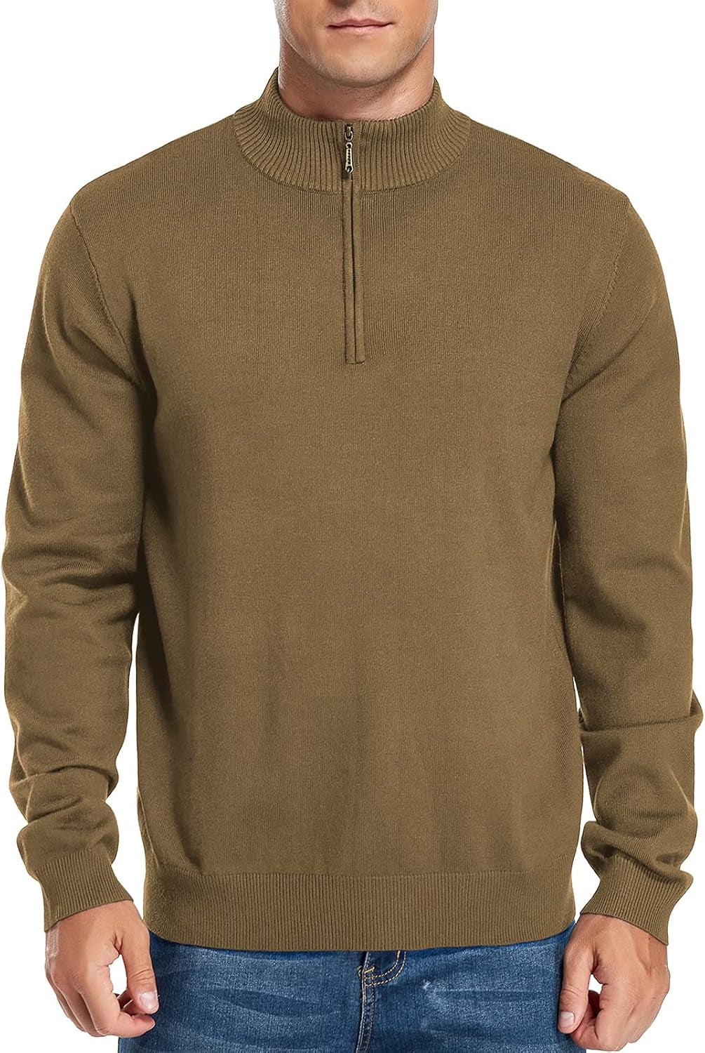 Mens Slim Fit Quarter Zip Mock Neck Polo Sweater Casual Long Sleeve Sweater and Turtleneck Pullover