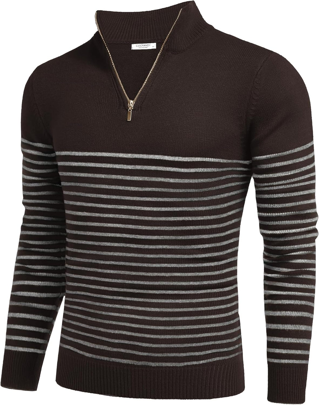 Men'S Quarter Zip up Sweaters Mock Neck Polo Sweater Slim Fit Pullover Sweater