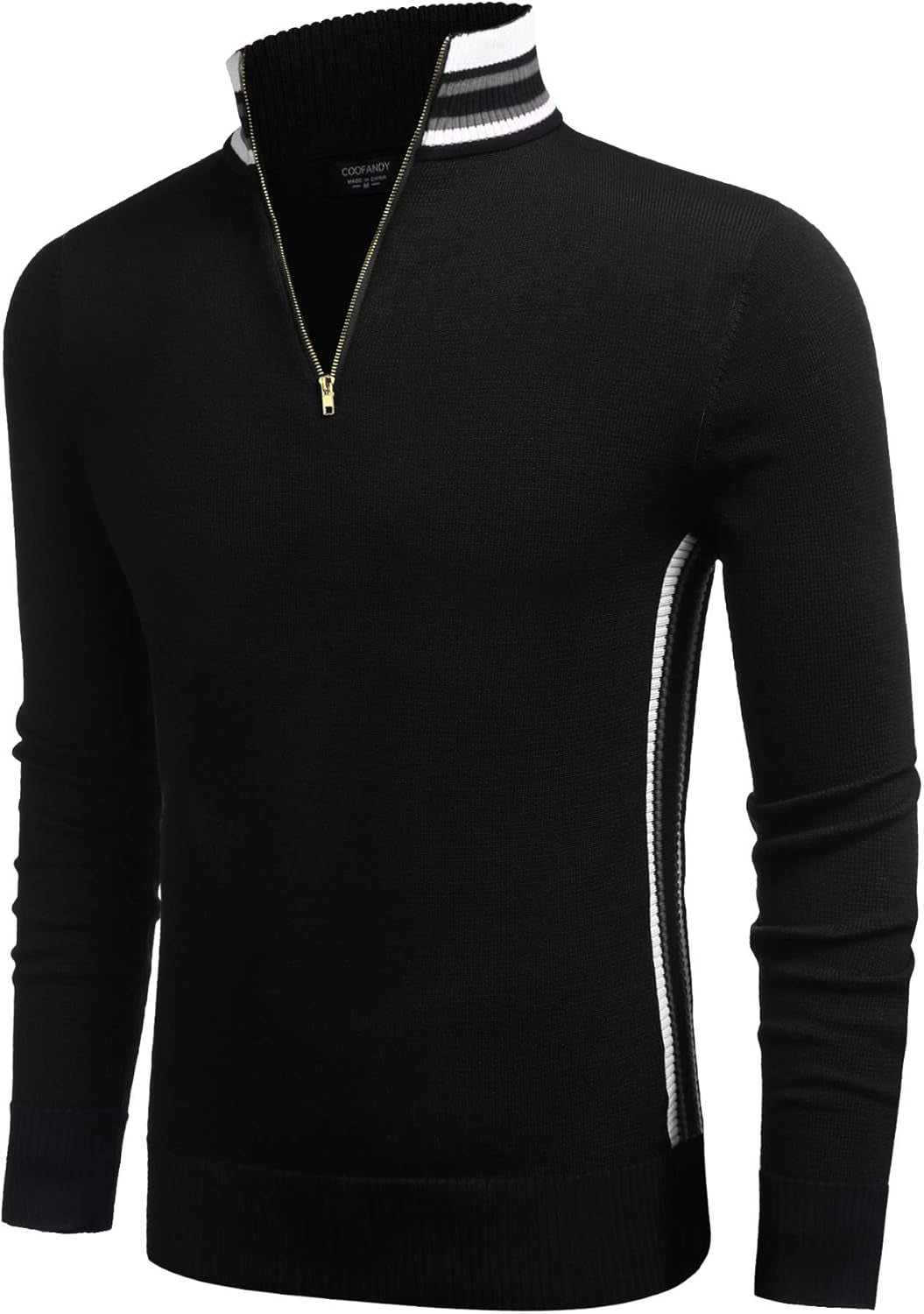 Men'S Quarter Zip Pullover Sweater Casual Slim Fit Striped Polo Sweaters