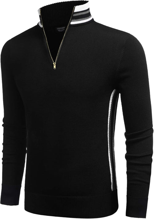 Men'S Quarter Zip Pullover Sweater Casual Slim Fit Striped Polo Sweaters
