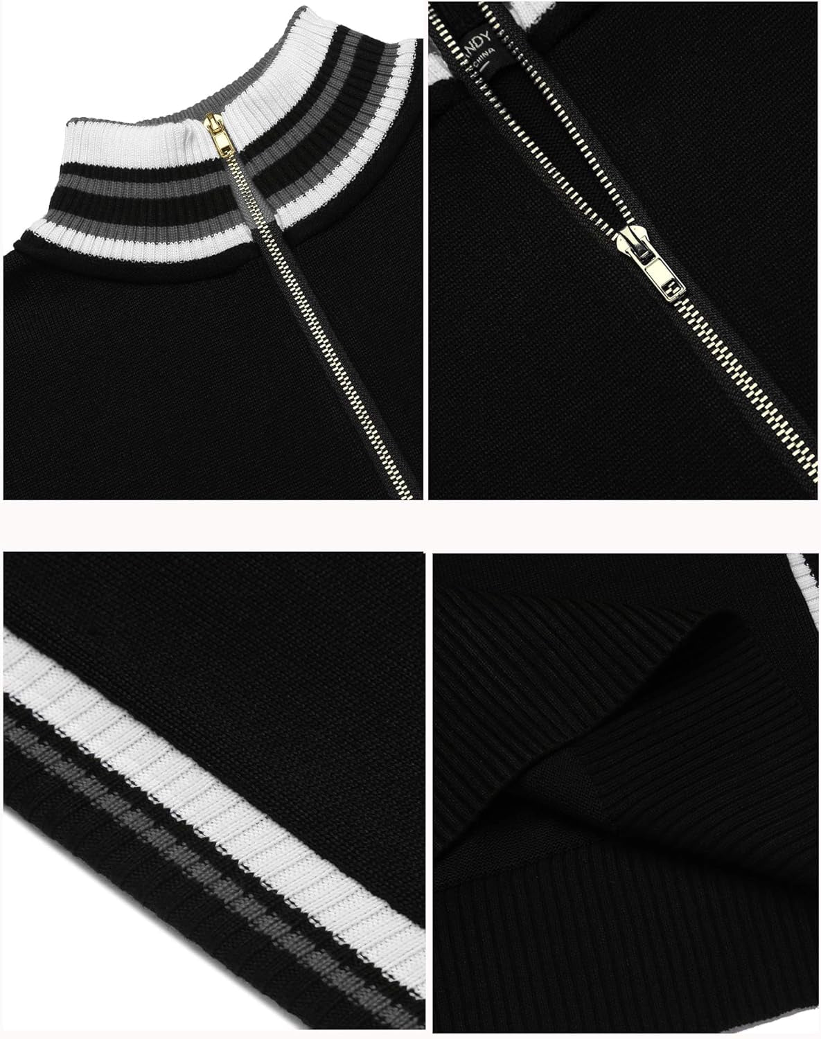 Men'S Quarter Zip Pullover Sweater Casual Slim Fit Striped Polo Sweaters