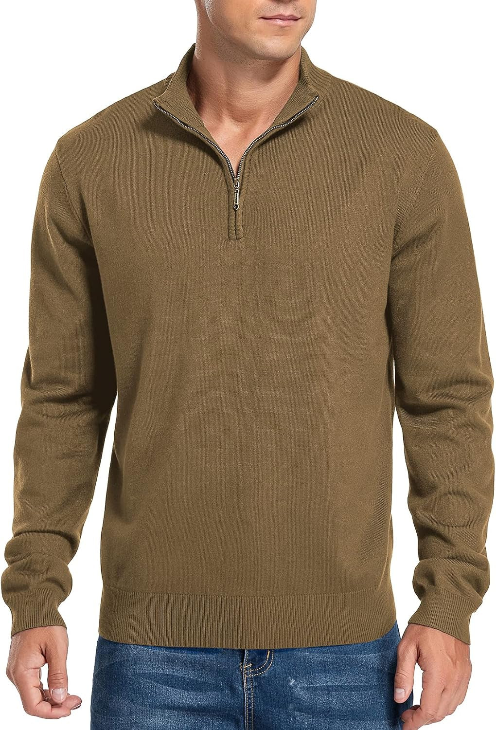 Mens Slim Fit Quarter Zip Mock Neck Polo Sweater Casual Long Sleeve Sweater and Turtleneck Pullover