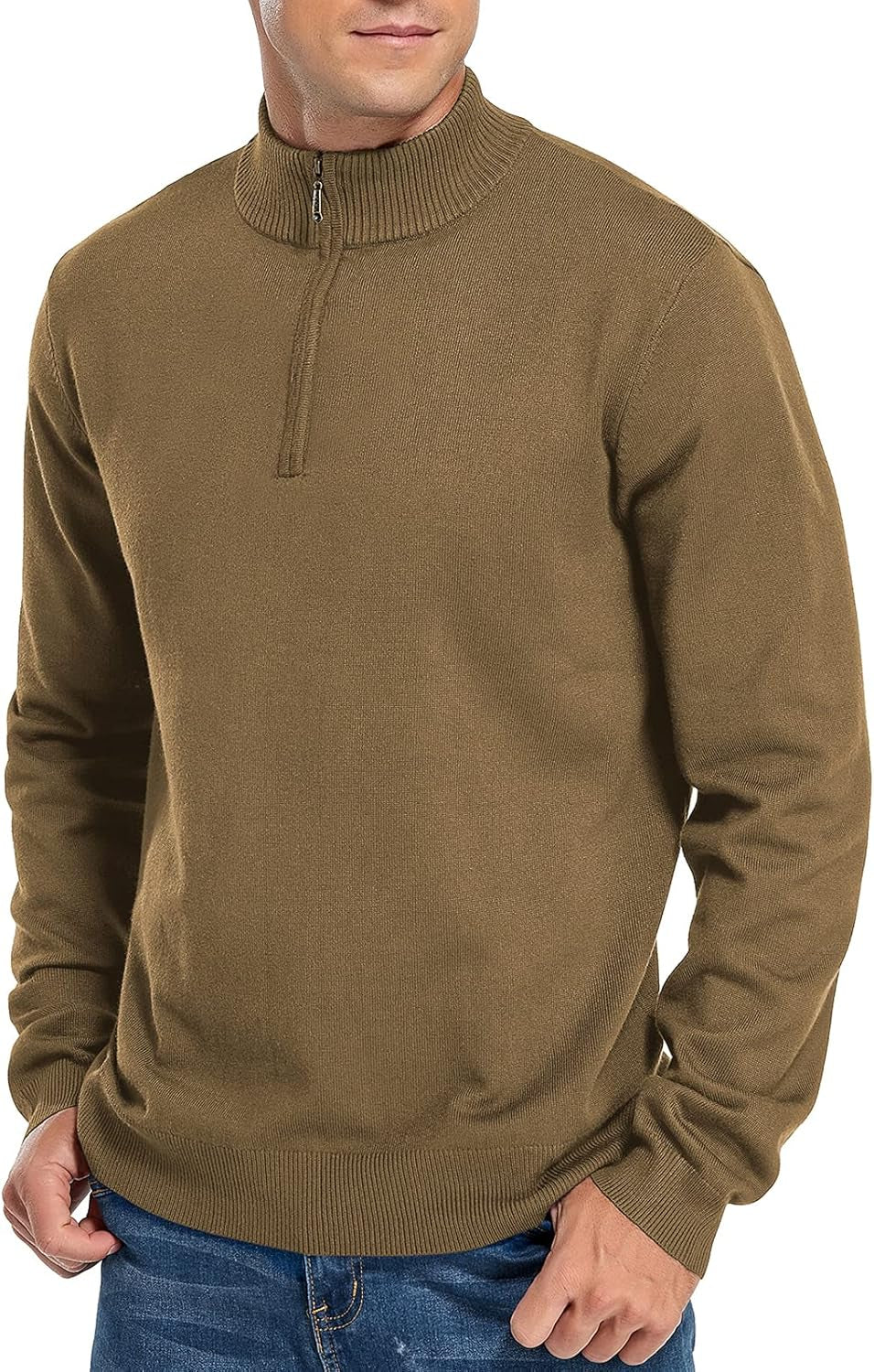 Mens Slim Fit Quarter Zip Mock Neck Polo Sweater Casual Long Sleeve Sweater and Turtleneck Pullover