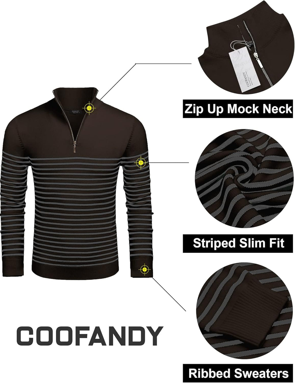 Men'S Quarter Zip up Sweaters Mock Neck Polo Sweater Slim Fit Pullover Sweater