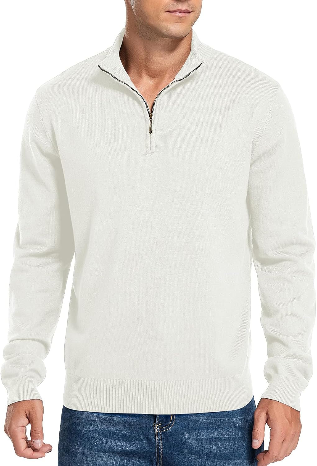 Mens Slim Fit Quarter Zip Mock Neck Polo Sweater Casual Long Sleeve Sweater and Turtleneck Pullover