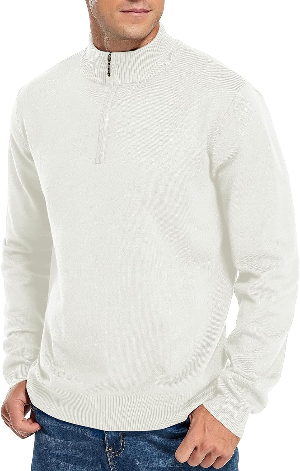 Mens Slim Fit Quarter Zip Mock Neck Polo Sweater Casual Long Sleeve Sweater and Turtleneck Pullover